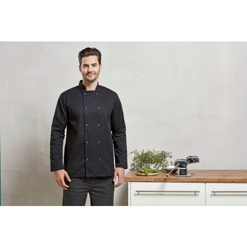 Premier Workwear Chef's Long Sleeve Stud Jacket (Black, L)