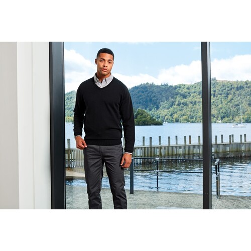 Premier Workwear Men´s V-Neck Knitted Sweater (Black (ca. Pantone Black C), XXS)