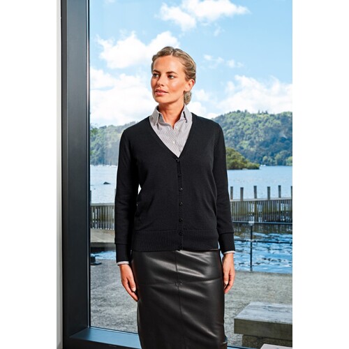 Premier Workwear Women´s Button Through Knitted Cardigan (Black (ca. Pantone Black C), XS (8))