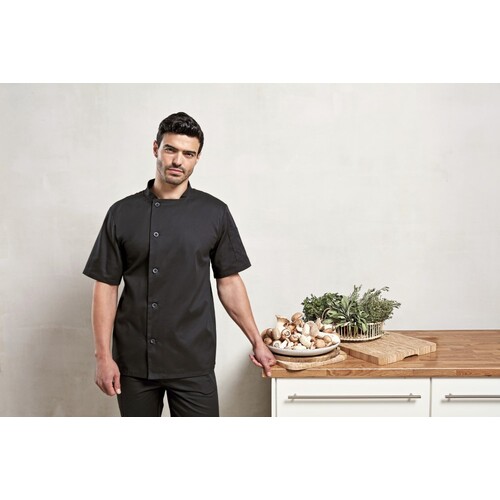 Premier Workwear Essential Short Sleeve Chef's Jacket (Black, XS)