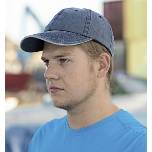 Result Headwear Washed Fine Line Cotton Cap With Sandwich Peak (Navy, Putty, One Size)