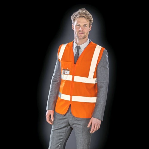 Result Safe-Guard Zip I.D. Safety Tabard (Fluorescent Orange, S/M)
