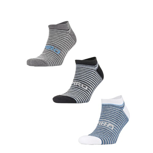 SPIRO 3-Pack Mixed Stripe Coolmax Sneaker Socks (White, Grey, Blue, S/M)