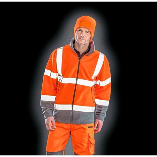Result Safe-Guard Safety Microfleece Jacket (Fluorescent Orange, Workguard Grey, S)