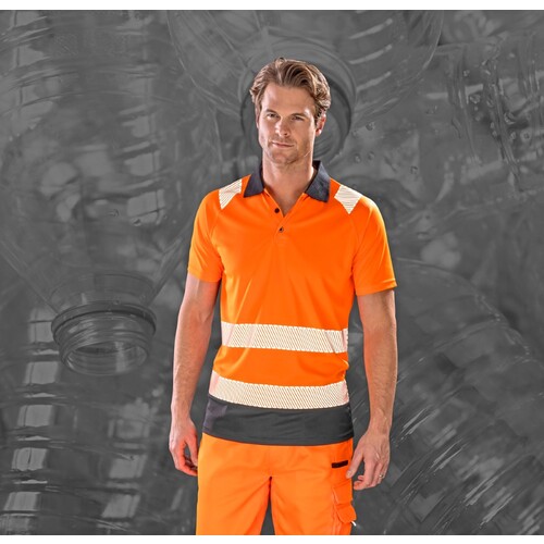 Result Genuine Recycled Recycled Safety Polo Shirt (Fluorescent Orange, Black, 4XL/5XL)