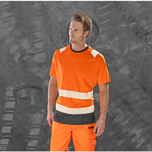 Result Genuine Recycled Recycled Safety T-Shirt (Fluorescent Orange, Black, 4XL/5XL)