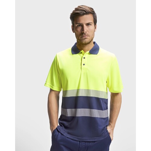 Roly Workwear Polo Shirt Vega (Navy Blue 55, Fluor Yellow 221, XL)