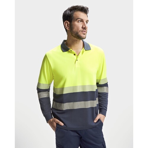 Roly Workwear Polo Shirt Vega Long Sleeve (Navy Blue 55, Fluor Yellow 221, M)
