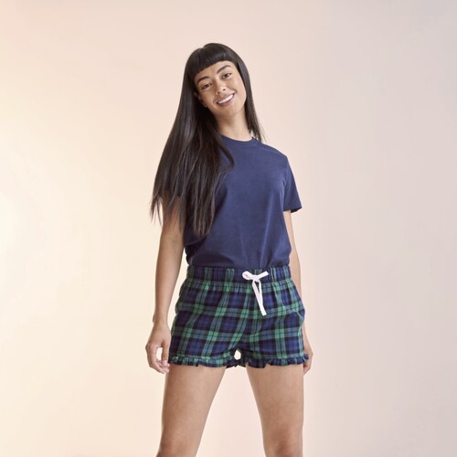 SF Women Women´s Tartan Frill Lounge Shorts (White-Pink Check, XL)