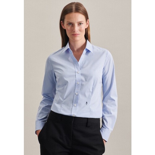 Seidensticker Women's Blouse Slim Fit Check/Stripes Long Sleeve (New Striped Light Blue - White, 40)