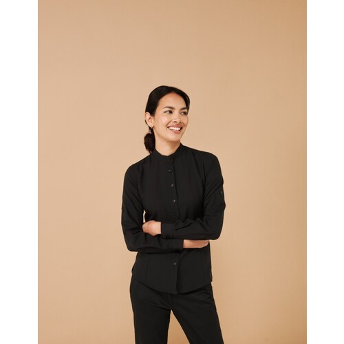 Ladies` Mandarin Shirt Roll Tab Sleeve