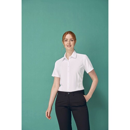 Henbury Ladies´ Wicking Short Sleeve Shirt (Black, XS)
