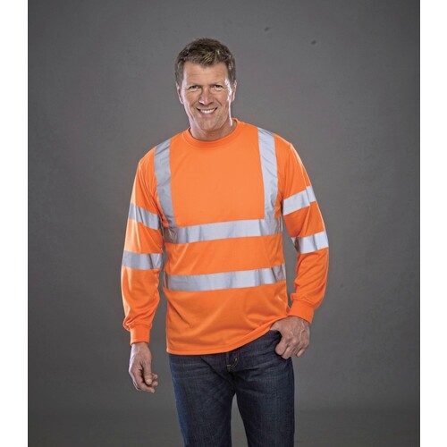 YOKO Hi-Vis Long Sleeve T-Shirt (Hi-Vis Orange, S)