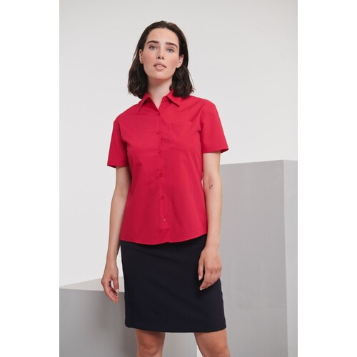 Russell Collection Ladies´ Short Sleeve Classic Polycotton Poplin Shirt (Black, XS)