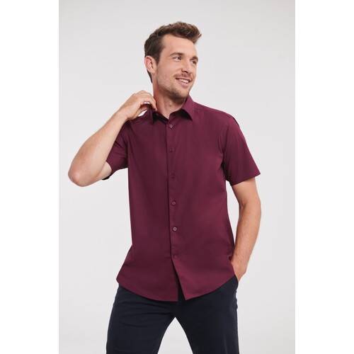 Russell Collection Men´s Short Sleeve Fitted Stretch Shirt (Black, S (37/38))