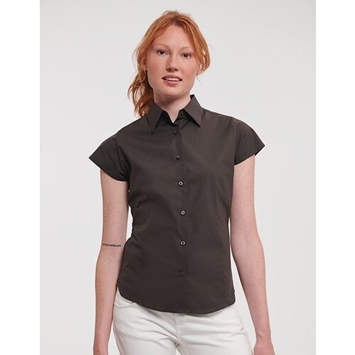 Russell Collection Ladies´ Short Sleeve Fitted Stretch Shirt (Black, XS)