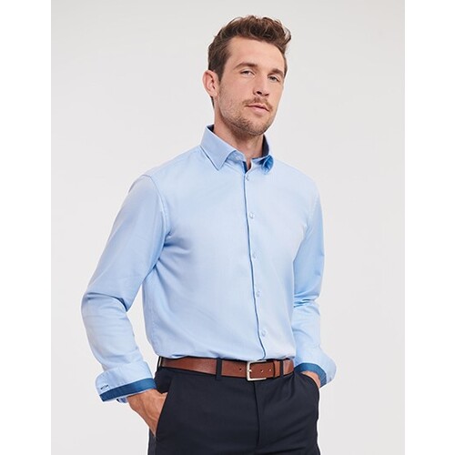 Men`s Long Sleeve Tailored Contrast Herringbone Shirt