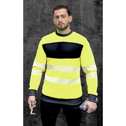 Korntex EOS Hi-Vis Workwear Sweatshirt With Printing Area (Signal Yellow, Black, XL)