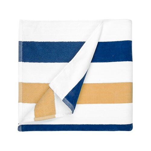 The One Towelling® Beach Towel Stripe (Navy Blue, Gold, White, 90 x 190 cm)