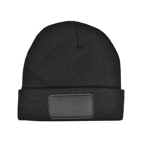 Gorro de punto en L con parche (Black, One Size)