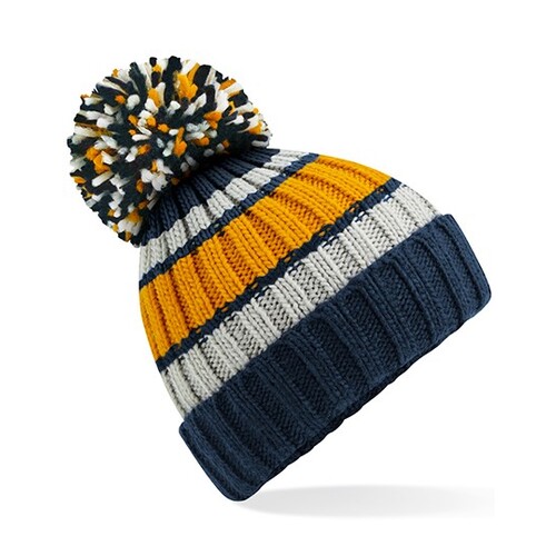 Beechfield Hygge Striped Beanie (Dijon Blue, One Size)