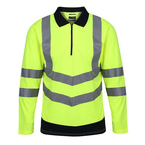 Regatta High Visibility Pro Hi-Vis Long Sleeve Polo Shirt (Yellow, Navy, XL)