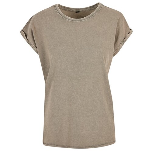 Build Your Brand Ladies´ Acid Washed Extended Shoulder Tee (Dark Khaki, XS)