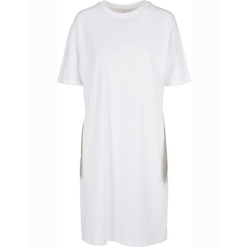 Build Your Brand Ladies' Organic Oversized Slit Tee Dress (White, XL)