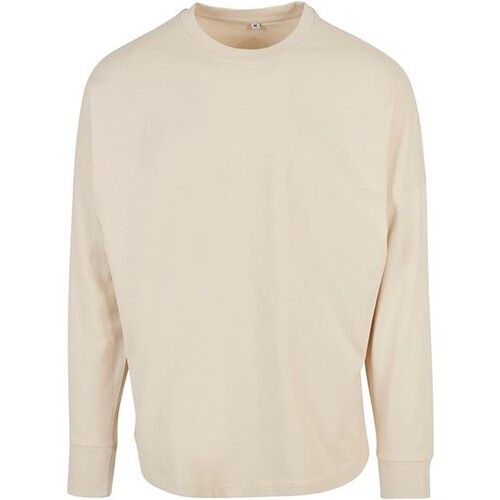 Build Your Brand Oversized Cut On Sleeve Longsleeve (Sand, XL)