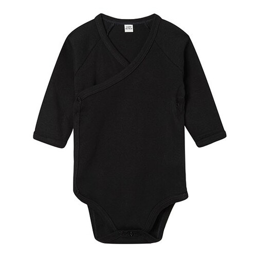 Babybugz Baby Long Sleeve Kimono Bodysuit (Black, 0-3 months)
