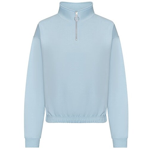 Just Hoods Women's Cropped 1/4 Zip Sweat (Sky Blue, L)