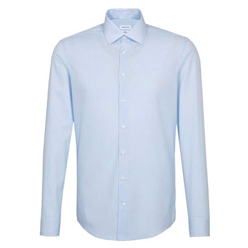 Seidensticker Men's Shirt Slim Fit Check/Stripes Long Sleeve (Striped Light Blue - White, 42)