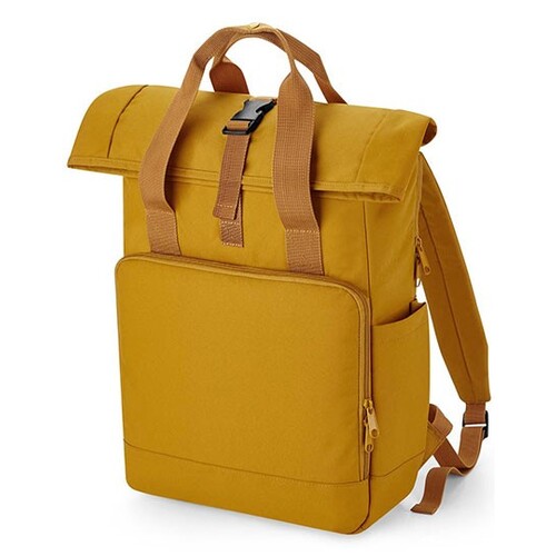 Mochila reciclada BagBase con doble asa y tapa enrollable para portátil (Mustard, 30 x 44 x 14 cm)