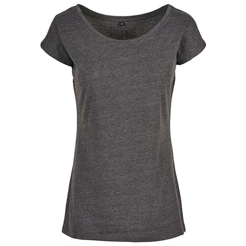 Build Your Brand Basic Ladies' Wide Neck Tee (Charcoal, M)