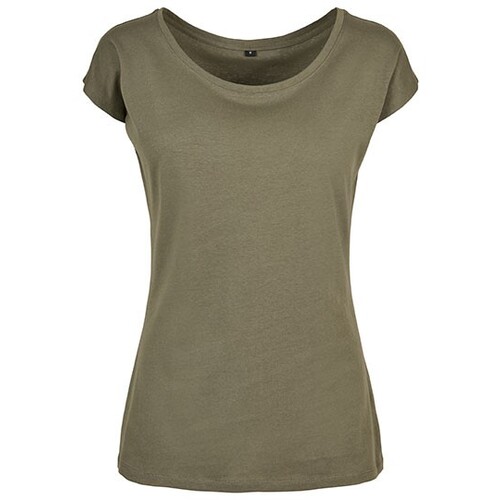 Build Your Brand Basic Ladies' Wide Neck Tee (Olive, S)