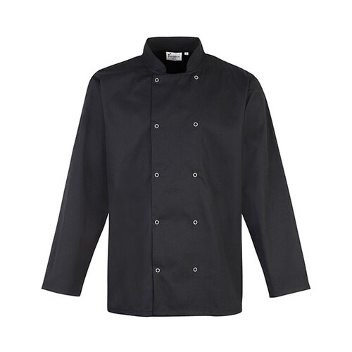 Premier Workwear Chef's Long Sleeve Stud Jacket (Black, L)