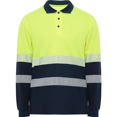 Roly Workwear Polo Shirt Vega Long Sleeve (Navy Blue 55, Fluor Yellow 221, 4XL)