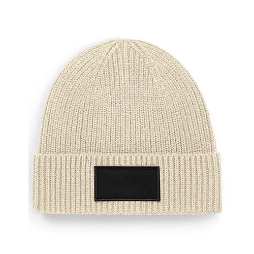 Beechfield Fashion Patch Beanie (Oatmeal, Black, One Size)