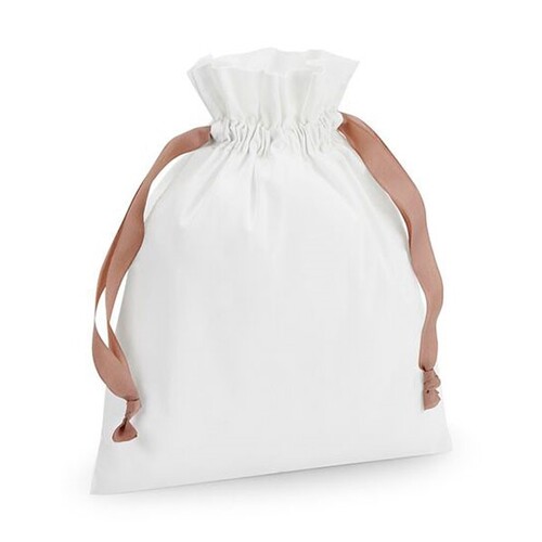 Westford Mill Cotton Gift Bag with Ribbon Drawstring (Soft White, Rose Gold, L)