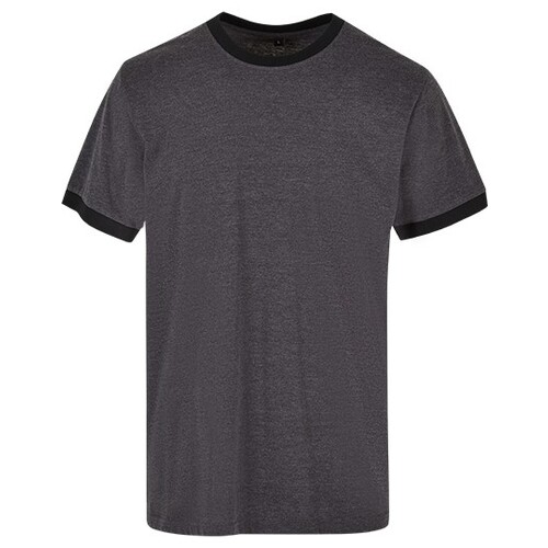 Build Your Brand Basic Men's Ringer Tee (Charcoal, Black, XXL)