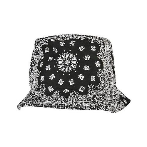 FLEXFIT Bandana Print Bucket Hat (Black, White, One Size)