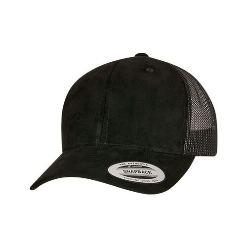 FLEXFIT Suede Leather Trucker Cap (Black, One Size)