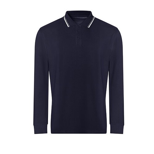 Just Polos Long Sleeve Tipped 100 Polo (Oxford Navy, White, L)