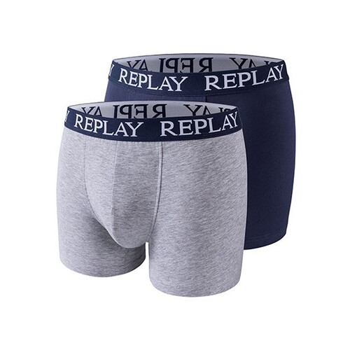 Replay Men's Boxer Short (Caja de 2 Pares) (Grey Melange, Indigo, L)