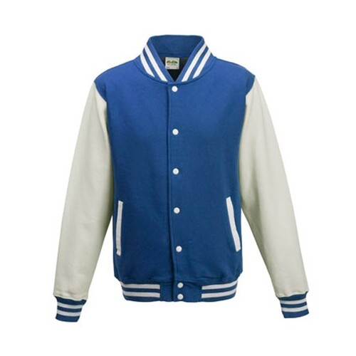 Just Hoods Varsity Jacket (Royal Blue, White, XXL)