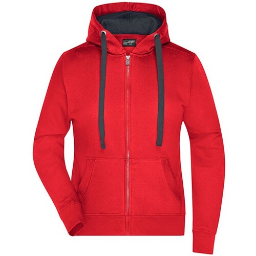 James&Nicholson Ladies´ Hooded Jacket (Red, Carbon, XXL)