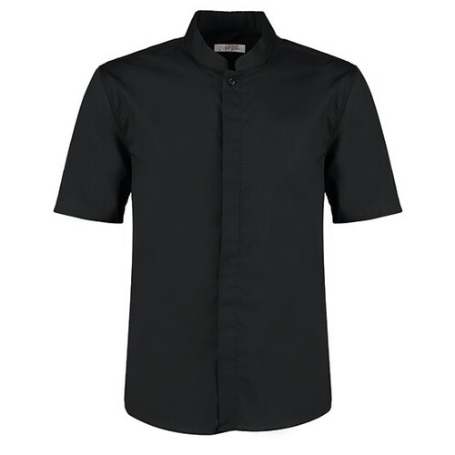 Bargear Men´s Tailored Fit Mandarin Collar Shirt Short Sleeve (Black, 37 (S/14H))