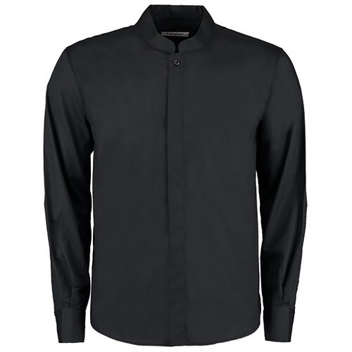 Chemise de bar coupe ajustée pour homme à manches longues et col mandarin