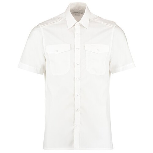 Kustom Kit Men´s Tailored Fit Pilot Shirt Short Sleeve (White, 37 (S/14H))