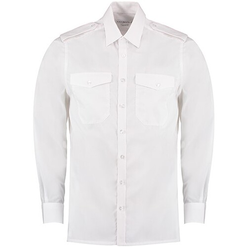 Kustom Kit Men´s Tailored Fit Pilot Shirt Long Sleeve (White, 37 (S/14H))